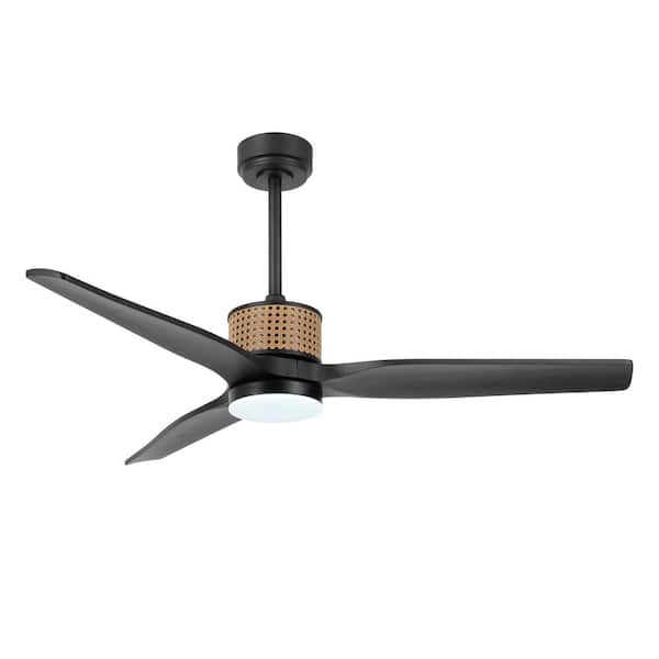 MLiAN 52 in. (4.3 ft. ) 3 Solid Wood Blades Indoor Ceiling Fan with Integrated LED, Brown and Black
