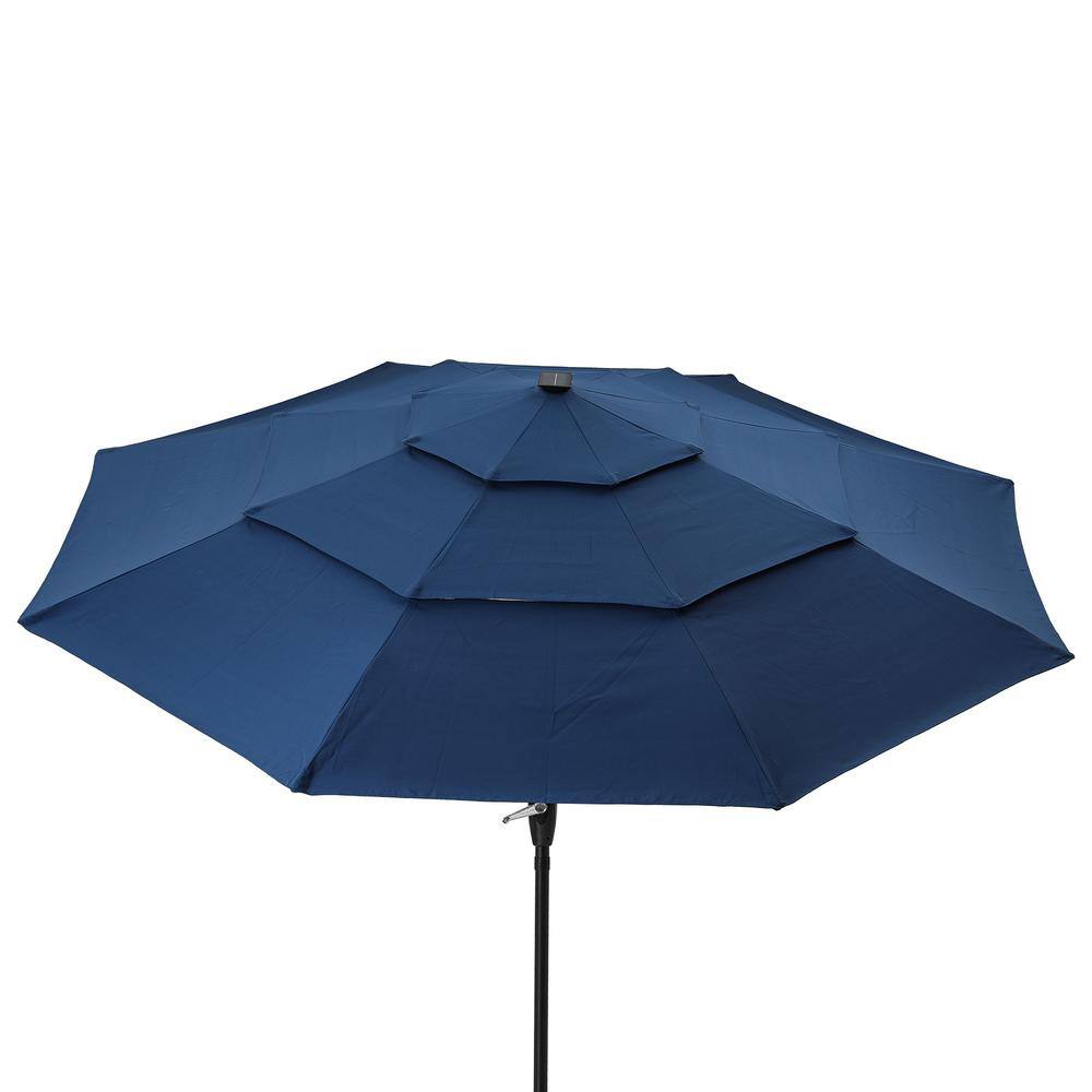 Navy Octagon Aluminum Patio Umbrella with LED Lights