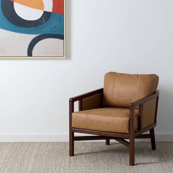 Brown Leather Wood Arm Chair