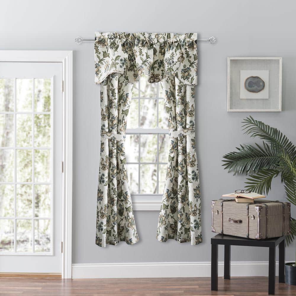 Madison Floral Blue Scallop Valance with Rod Pocket