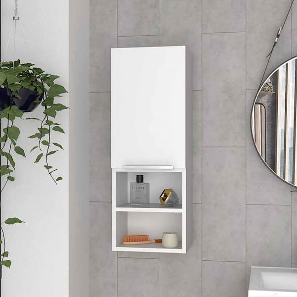 11.81 in. W x 32.1 in. H White Rectangular Wall Surface Mount Bathroom Storage Medicine Cabinet