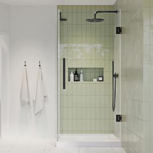 Tampa-Pro 32 in. L x 32 in. W x 75 in. H Square Corner Shower Kit w/Pivot Frameless Shower Door in ORB and Shower Pan