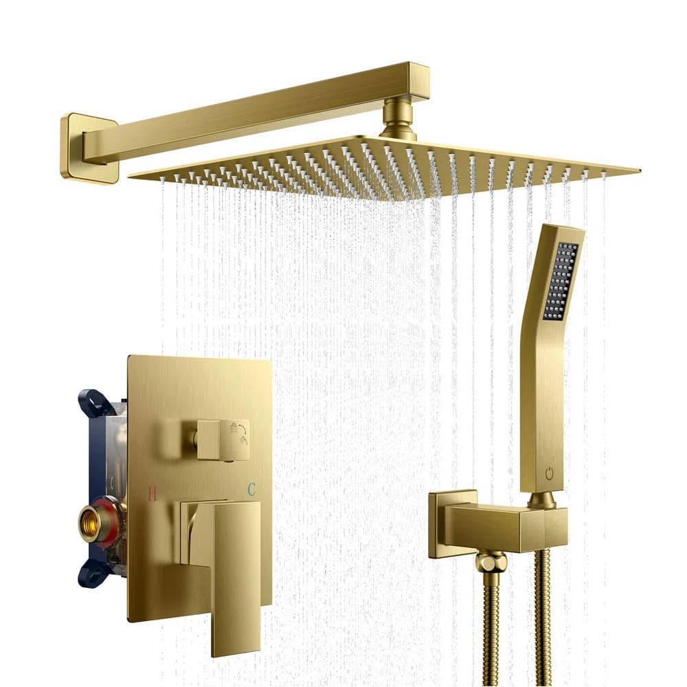 FORIOUS 12 in. 2-Jet High Pressure Shower System with Handheld in Gold ...