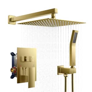 12 in. 2-Jet High Pressure Shower System with Handheld in Gold (Valve Included)