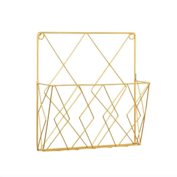 Gold 9 in. x 10 in. Metal Wall Mounted Magazine Rack LINBQ565 - The ...