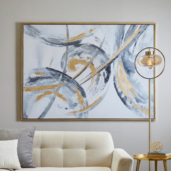 Litton Lane 1- Panel Abstract Framed Wall Art with Gold Frame 48 in. x ...