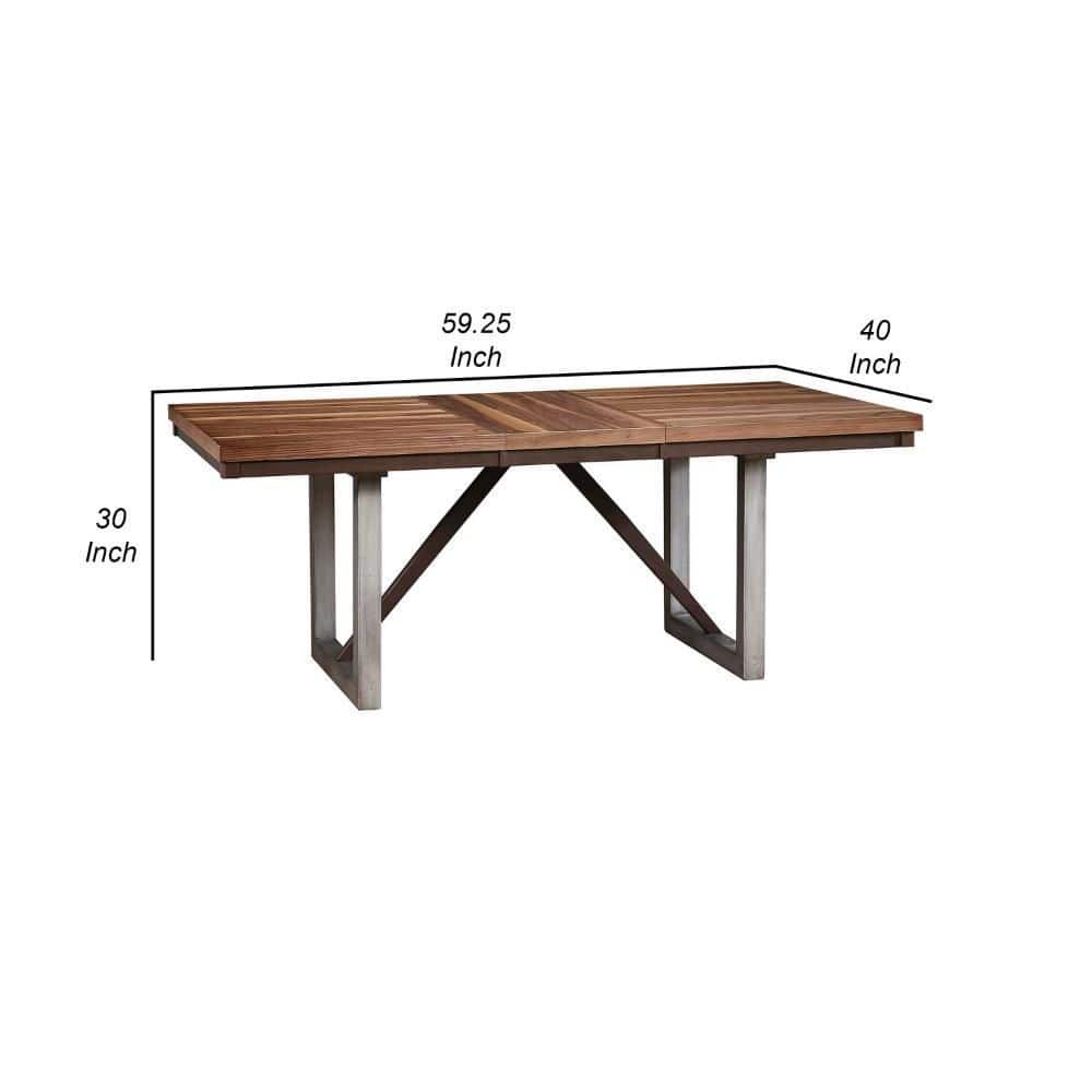 Natural Brown Wood and Gray Metal Extendable Dining Table