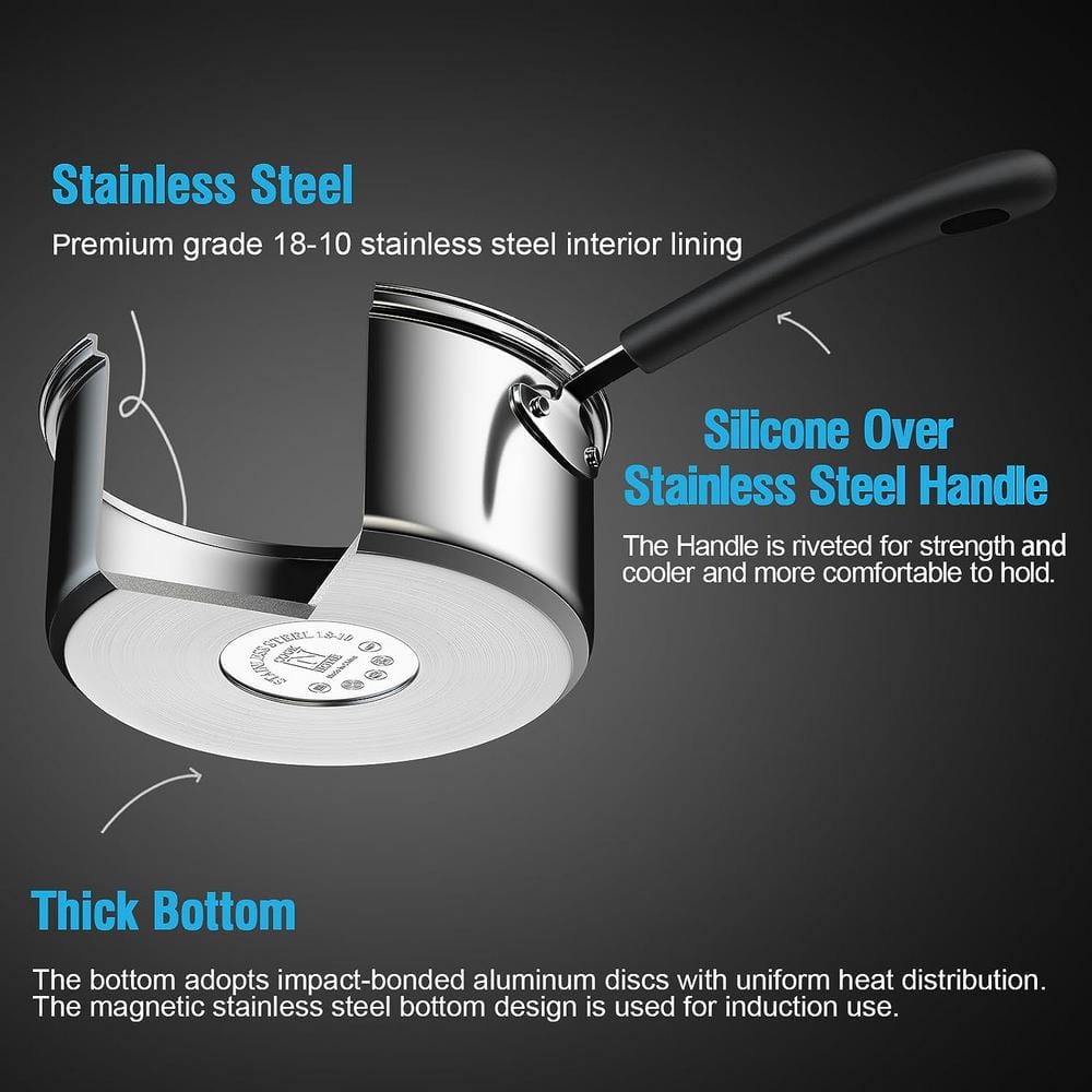 Professional Stainless Steel Saucepan Set with Lids, 1QT and 2QT, Silver