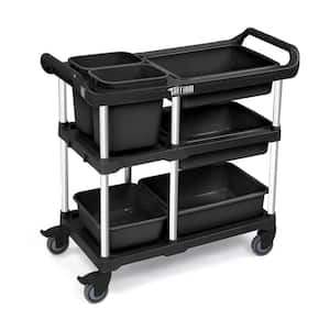 3-Tier 330 lbs. Capacity Plastic Service Storage Utility Cart with Wheels Black
