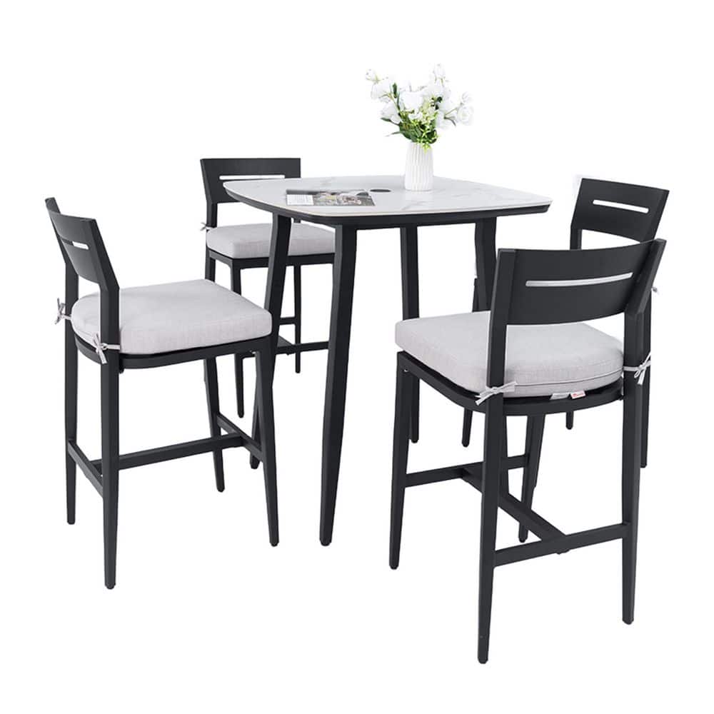 Ember Black 5-Piece Metal Outdoor Dining Set with White Cushions price history on PriceWatchPro