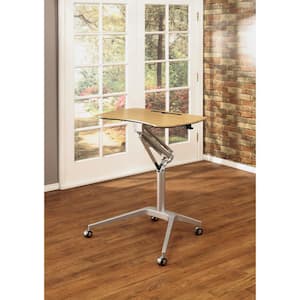 Ridge PB Pneumatic 29 in. to 41.25 in. High Adjustable Sit or Standing Height Wheeled Cart, in Silver / Maple