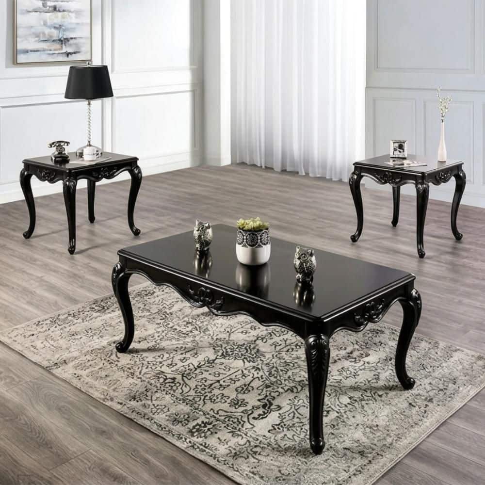 Mitchell 26.5 in. Black Rectangular Wood End Table with Carved Details and Cabriole Legs price history on PriceWatchPro