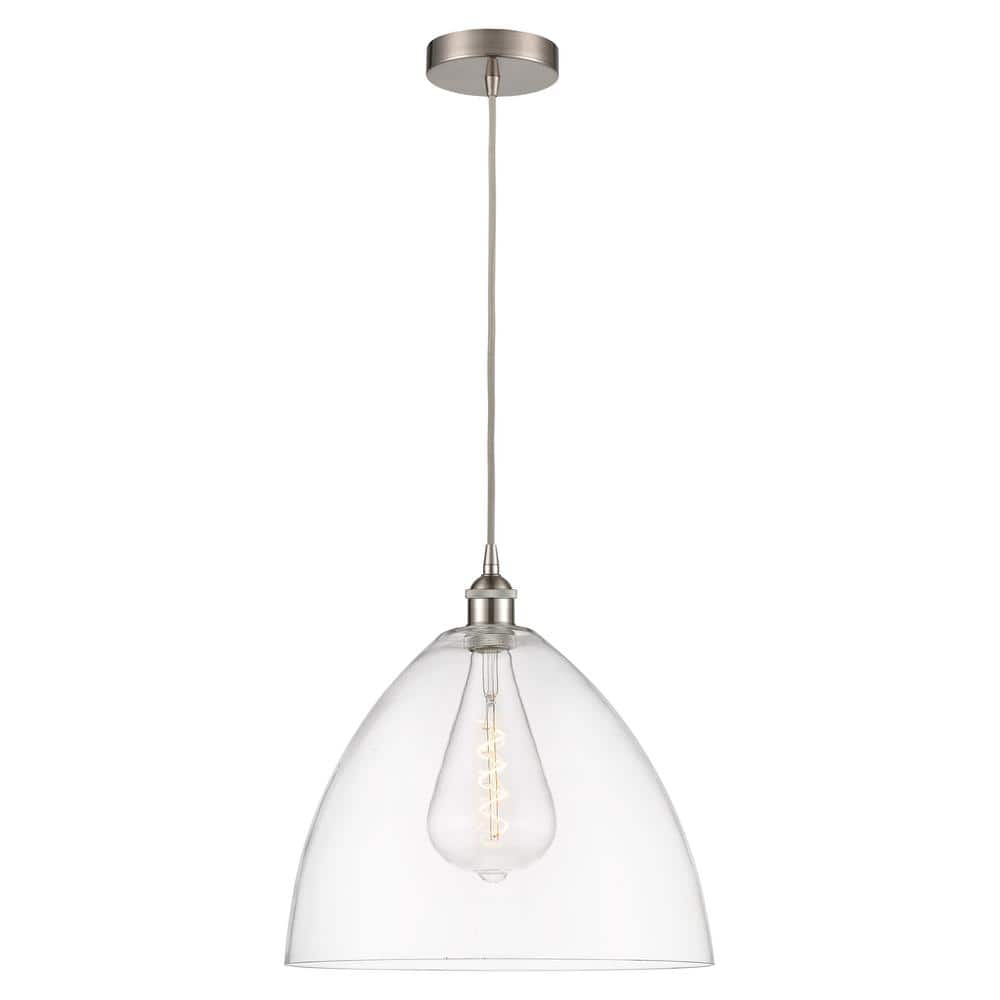 Edison Dome 60-Watt 1-Light Brushed Satin Nickel Shaded Mini Pendant Light with Clear Glass Shade price history on PriceWatchPro