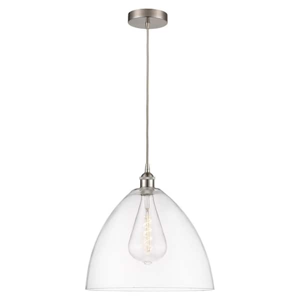 Edison Dome 60-Watt 1-Light Brushed Satin Nickel Shaded Mini Pendant Light with Clear Glass Shade