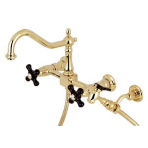 Duchess 2-Handle Wall-Mount Standard Kitchen Faucet with Side Sprayer in Polished Brass
