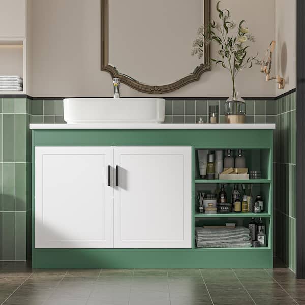 FUFU&GAGA 55.1 in. W. x 18.9 in. D x 32.7 in. H Bath Vanity Cabinet without Top in Green with Adjustable Shelves and 2-Doors