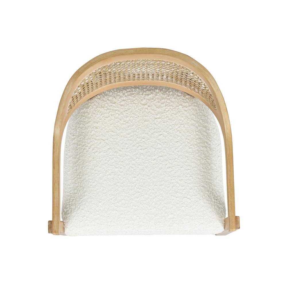 Ivory White Bouclé 26" Cane Back Counter Stool with Oak Frame