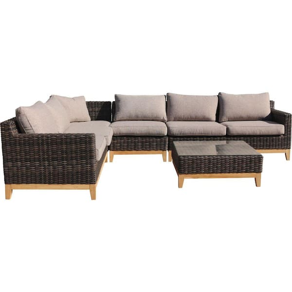 Courtyard Casual Maywood Silver Oak 5-Piece Teak Outdoor Sectional Set with Gray Cushions
