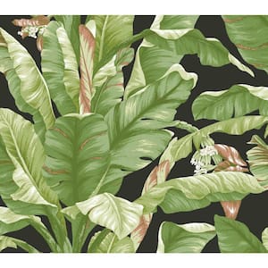 Banana Leaf Black/Green Premium Peel and Stick Wallpaper Roll (Covers 45 sq. ft.)