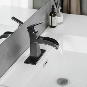 Single Handle Single Hole Bathroom Faucet with Deckplate Included Pop Up Drain Water Supply Hoses in Oil Rubbed Bronze