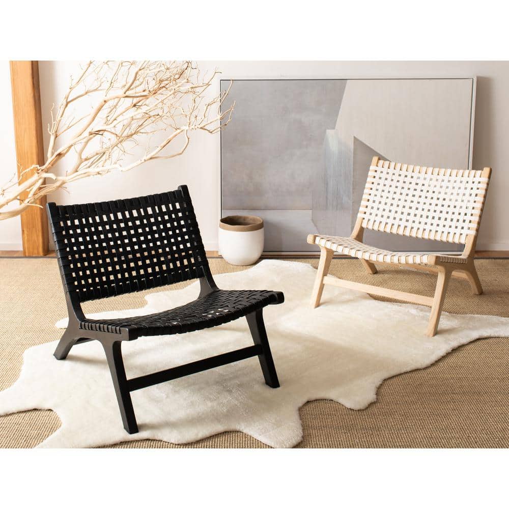 Luna 25" White Leather and Natural Wood Handcrafted Side Chair