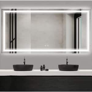 72 in. W x 36 in. H Rectangular Frameless Anti-Fog Wall Mount LED Bathroom Vanity Mirror in Silver