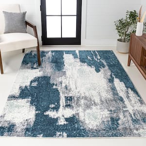 Zoe Contemporary Bohemian Abstract Marble Navy/White 3 ft. x 5 ft. Area Rug