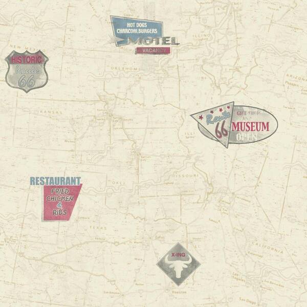 York Wallcoverings American Classics Route 66 Map Wallpaper