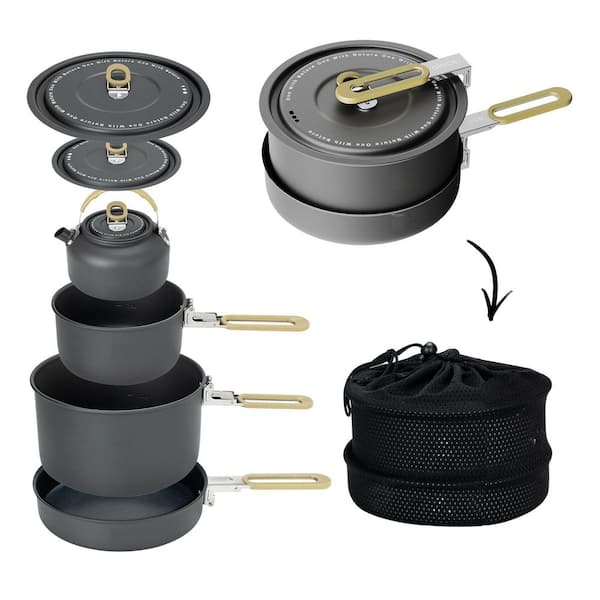 4-Piece Aluminum Camping Cookware Set with Kettle, Lightweight Camping Pots and Pans, Outdoor Cookware Mess Kit for 2