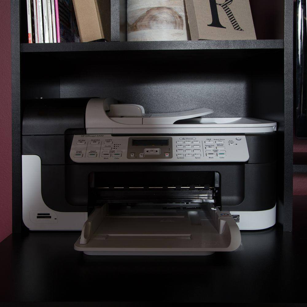 Pure Black Contemporary Home Office Desk with Hutch and USB Ports