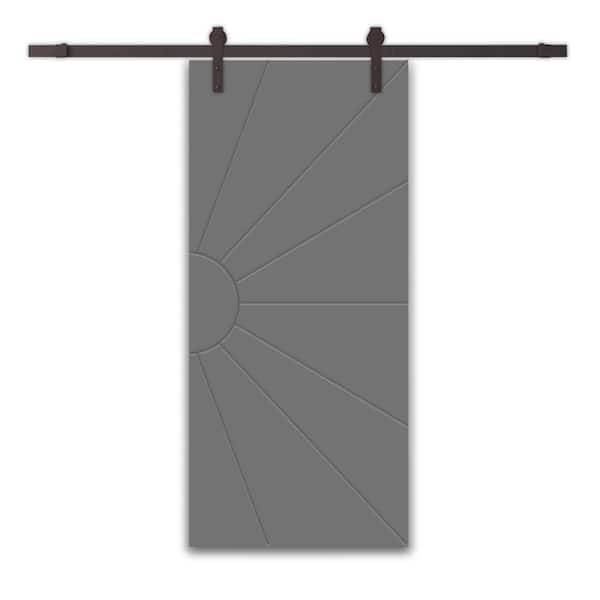 CALHOME 30 in. x 80 in. Light Gray Painted Composite MDF Sliding Barn Door with Hardware Kit