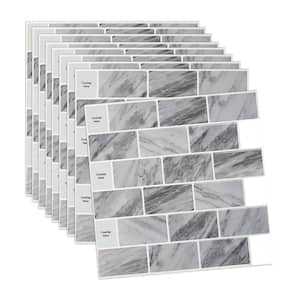 11.8 in. x 11.8 in. Vinyl Peel and Stick Backsplash Wall Tile Subway Tile for Kitchen, Gray Marble (10-Pack)