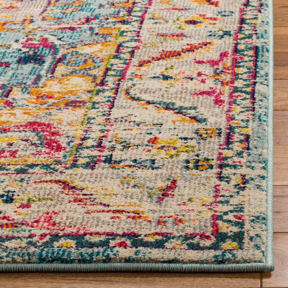 Turquoise and Beige Medallion Synthetic 4' x 6' Area Rug