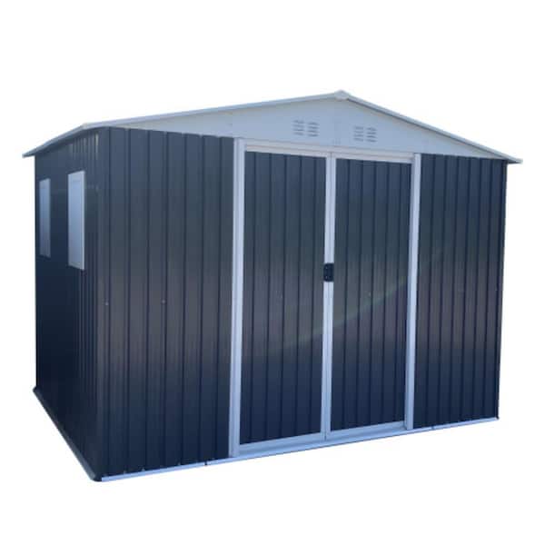 Gray 10 ft. W x 8 ft. D Metal Garden Shed Patio Outdoor Bike Shed with Doors (80 sq. ft.)