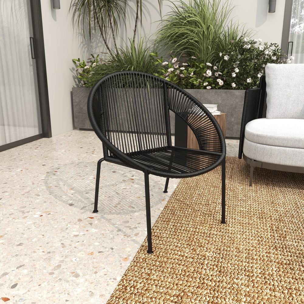 Mid-Century Modern Black Woven Patio Dining Chair