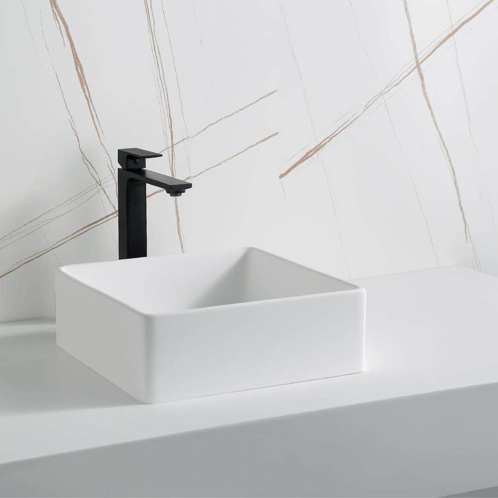 Matte White 14.5'' Acrylic Square Vessel Bathroom Sink