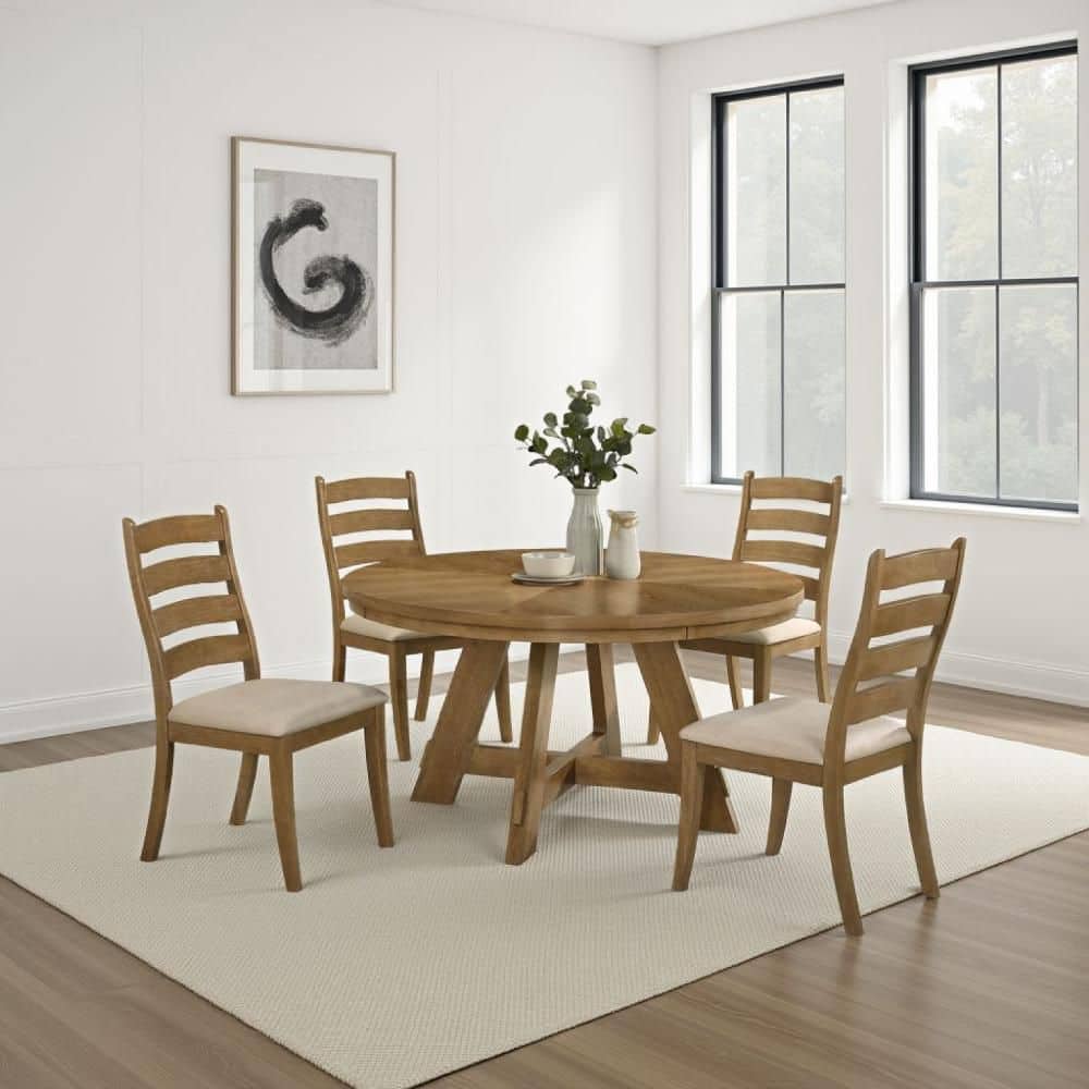 Danie Oak Brown Wood 54 in. Cross Legs Dining Table Seats 4 price history on PriceWatchPro