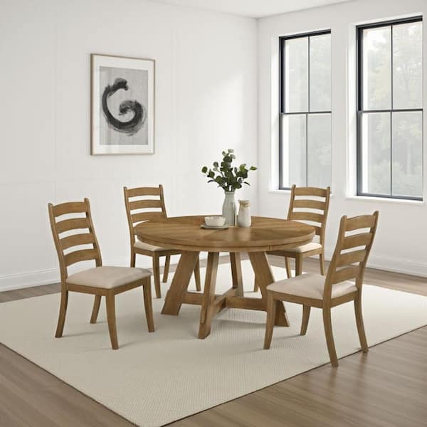 Danie Oak Brown Wood 54 in. Cross Legs Dining Table Seats 4