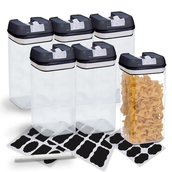 CHEER COLLECTION 6 Piece Food Storsage Plastic Containers, 1.2L - Black