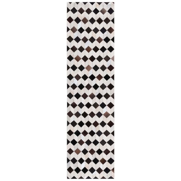 Studio Leather 2 ft. x 9 ft. Beige/Black Cubed Runner Rug