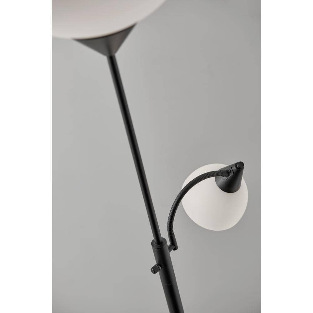 Black Adjustable Torchiere Floor Lamp with Reading Light