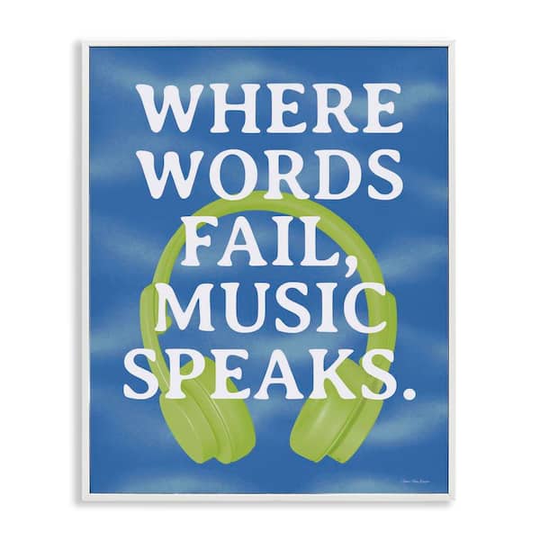 Stupell Industries Words Fail Music Speaks by Seven Trees Design White Framed Typography Giclee Art Print 30 in. x 24 in.