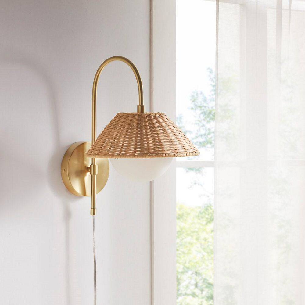 Rattan Weave 10 in. 1 Light Gold Smart Home Wall Sconce with a natural rattan shade price history on PriceWatchPro
