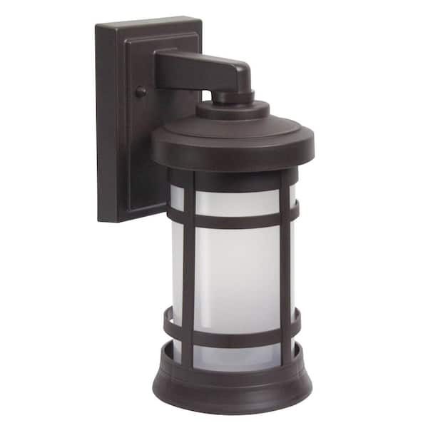 SOLUS Artisan Small Cylinder 12.75 in. Bronze Composite Outdoor Hardwired Lantern Sconce with Frosted Diffuser 4000K LED