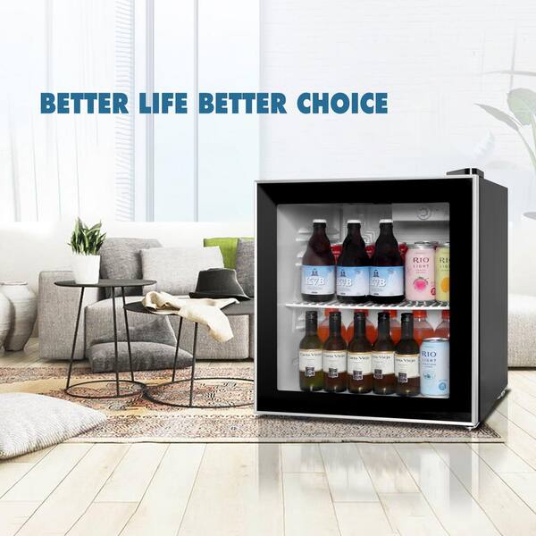 60 Can Beverage Mini Refrigerator w/ Glass Door, Black