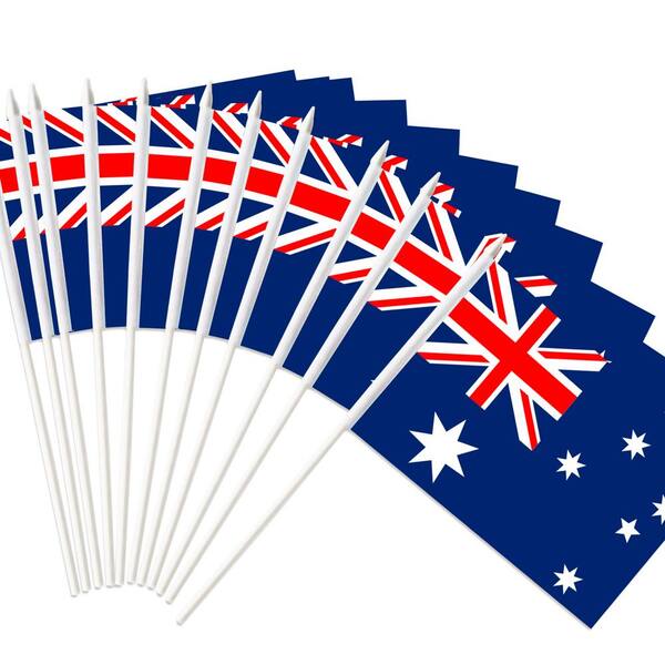 ANLEY Australia Stick Flag Australian 5 in. x 8 in. Handheld Mini Flag with 12 in. White Solid Pole Handheld Spear Top 1-Dozen