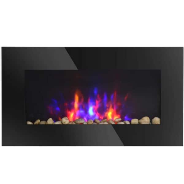 28.5 in. Wall-Mounted Electric Fireplace-725/1450W, 7-Color Flame, Remote Control, Tempered Glass, 161-400 sq. ft.,Black