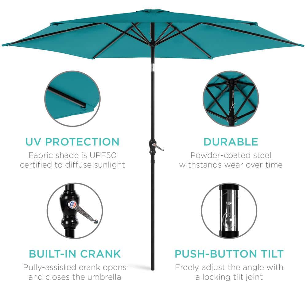 Cerulean Hexagon Outdoor Steel Crank Patio Umbrella