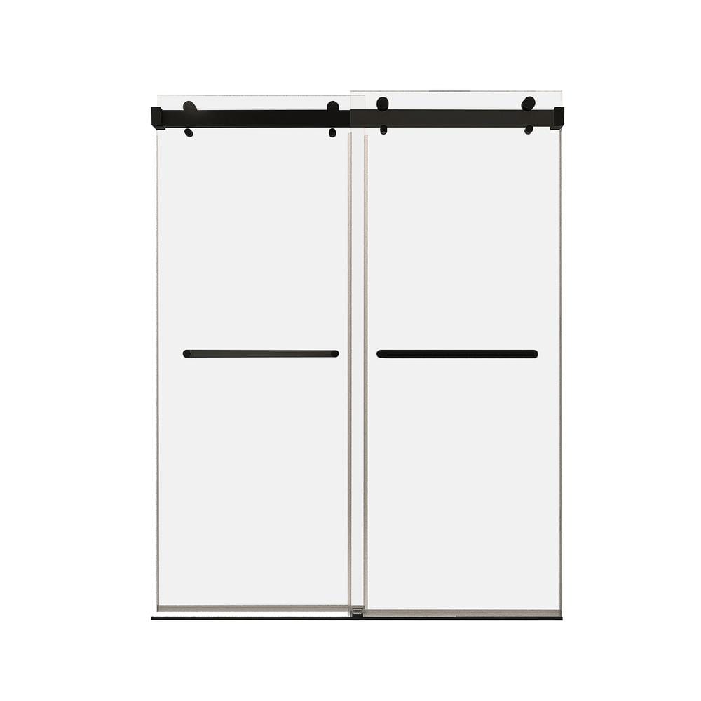 59 in. W x 76 in. H Frameless Double Sliding Shower Door in Matt Black with