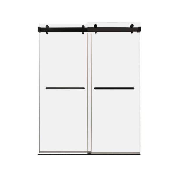 59 in. W x 76 in. H Frameless Double Sliding Shower Door in Matt Black with Clear Tempered Glass